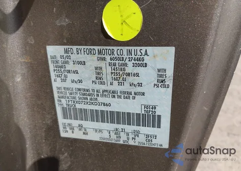 2002 Ford F-150 Xl/Xlt from USA, damaged, VIN 1FTRX072X2KD37860